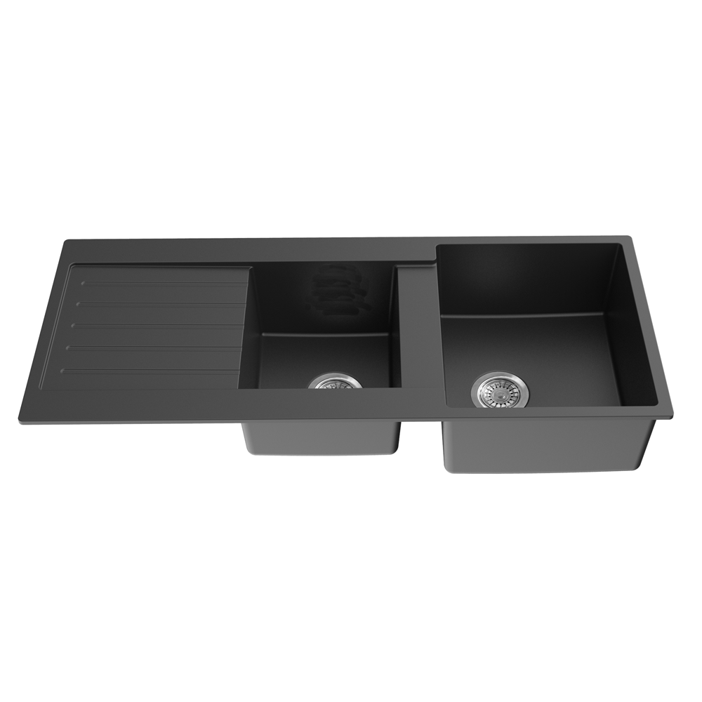 POS Quartz Top-mount Kitchen Double Sink 1160x500x216 (Matte Black)