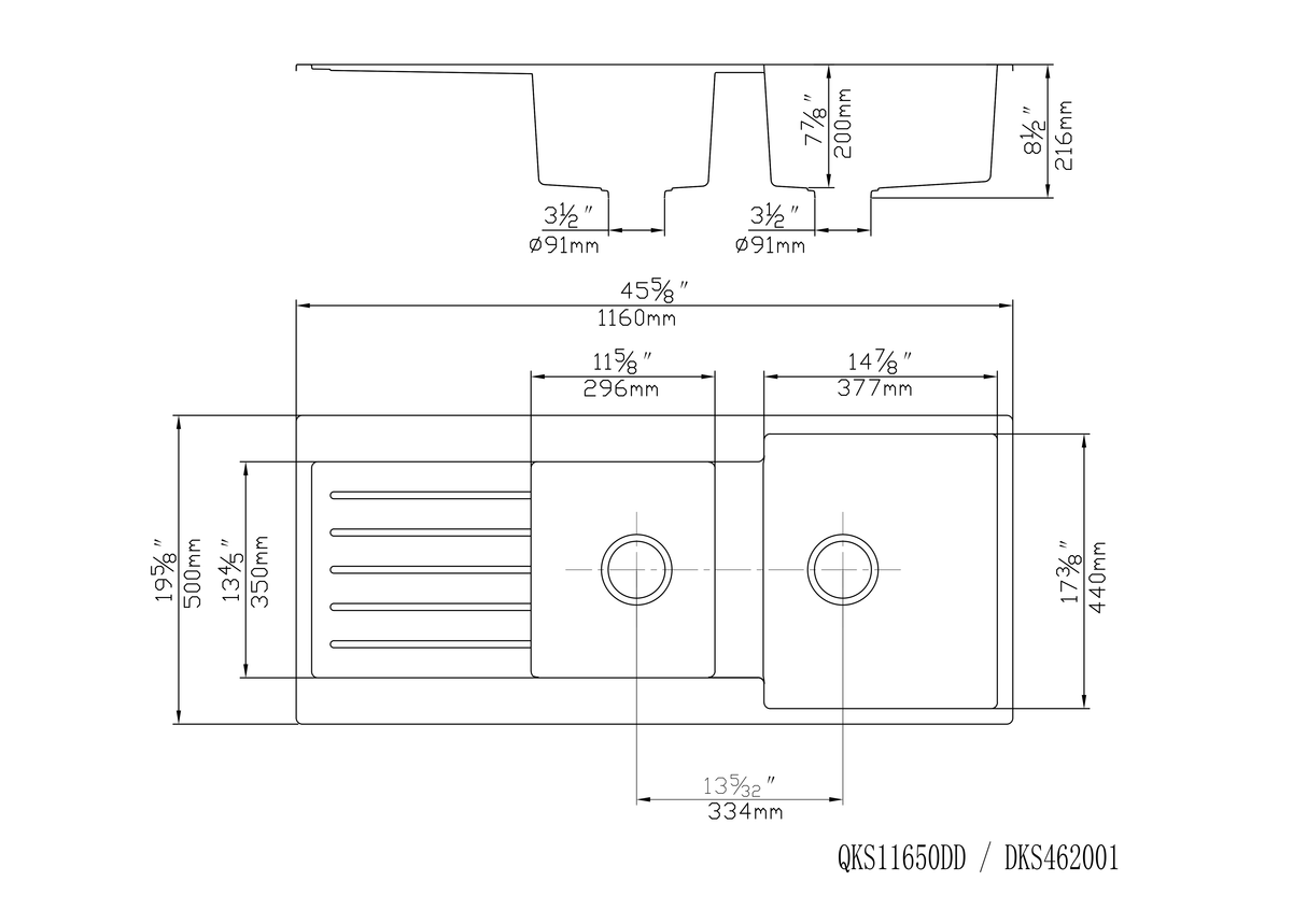 POS Quartz Top-mount Kitchen Double Sink 1160x500x216 (Matte Black)