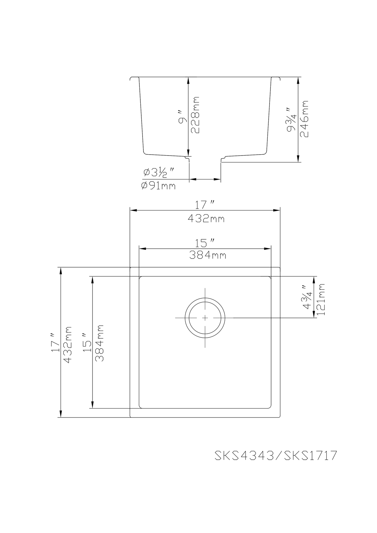 POS Quartz Undermount Kitchen Single Sink 432x432x246 (Matte Black)