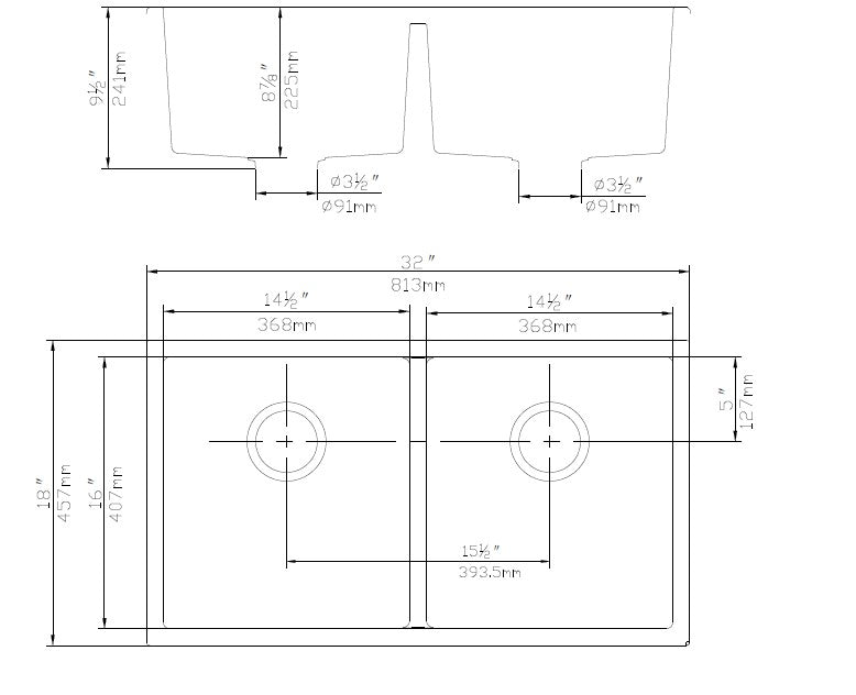 POS Quartz Undermount Kitchen Double Sink 813x457x241 (Matte Black)