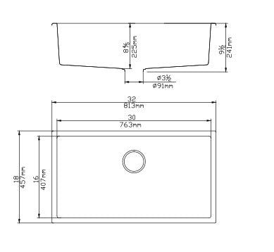 POS Quartz Undermount Kitchen Single Sink 813x457x241 (Matte Black)