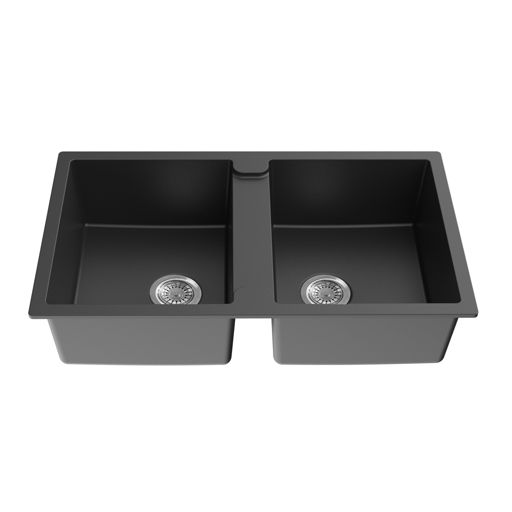 POS Quartz Top-mount Kitchen Double Sink 860x500x216 (Matte Black)