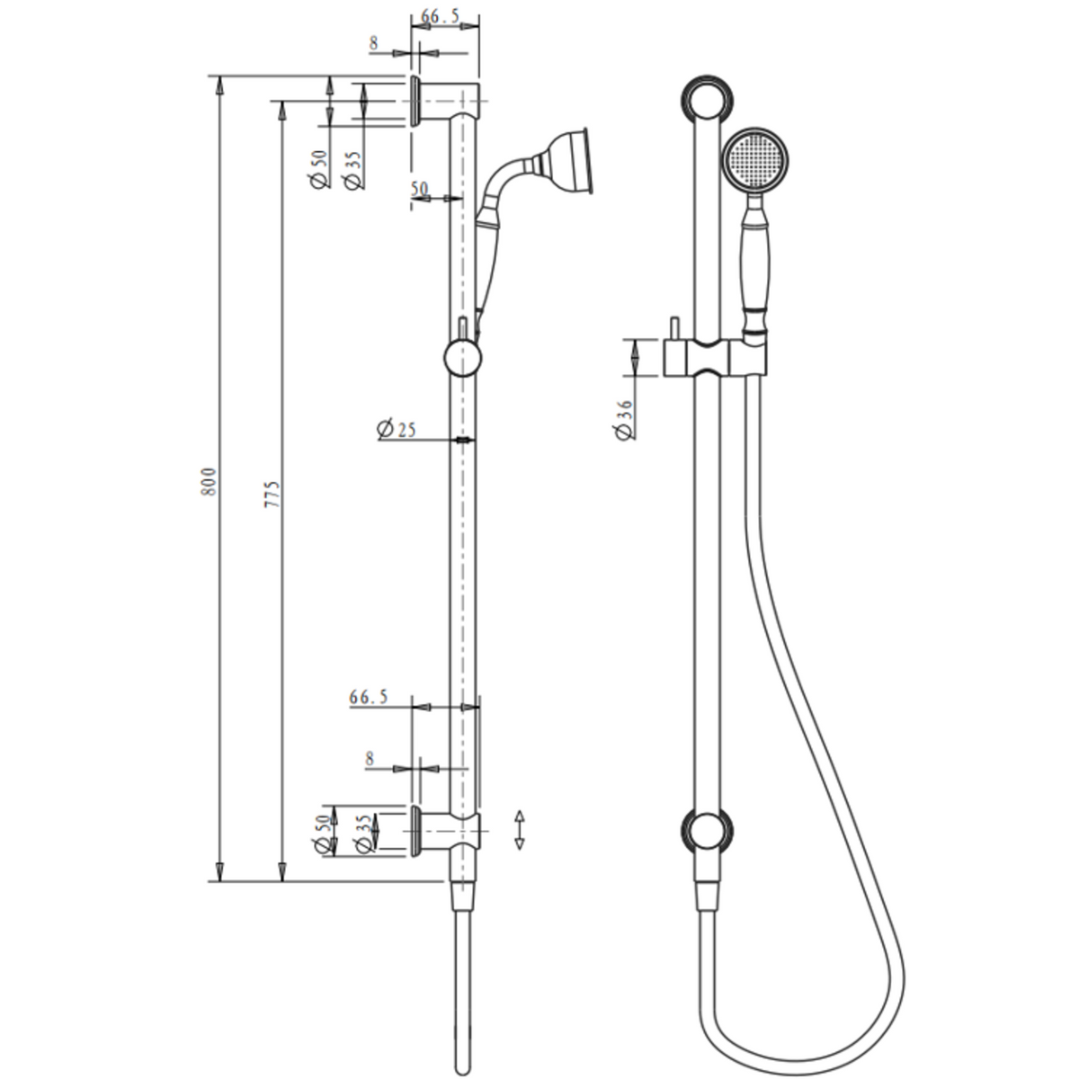 Mica Heritage Handshower on Rail
