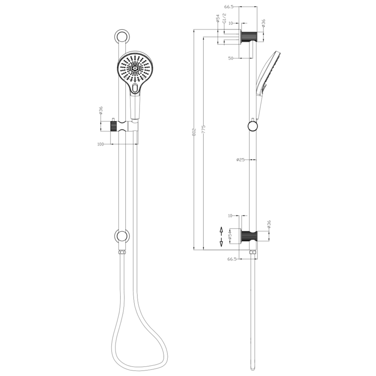 Mica fluted shower rail - inbuilt inlet