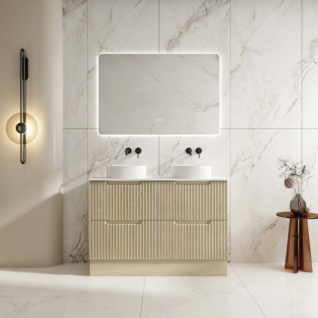 RHEA Fluted Floor Standing Vanity - Natural Oak (All Sizes)