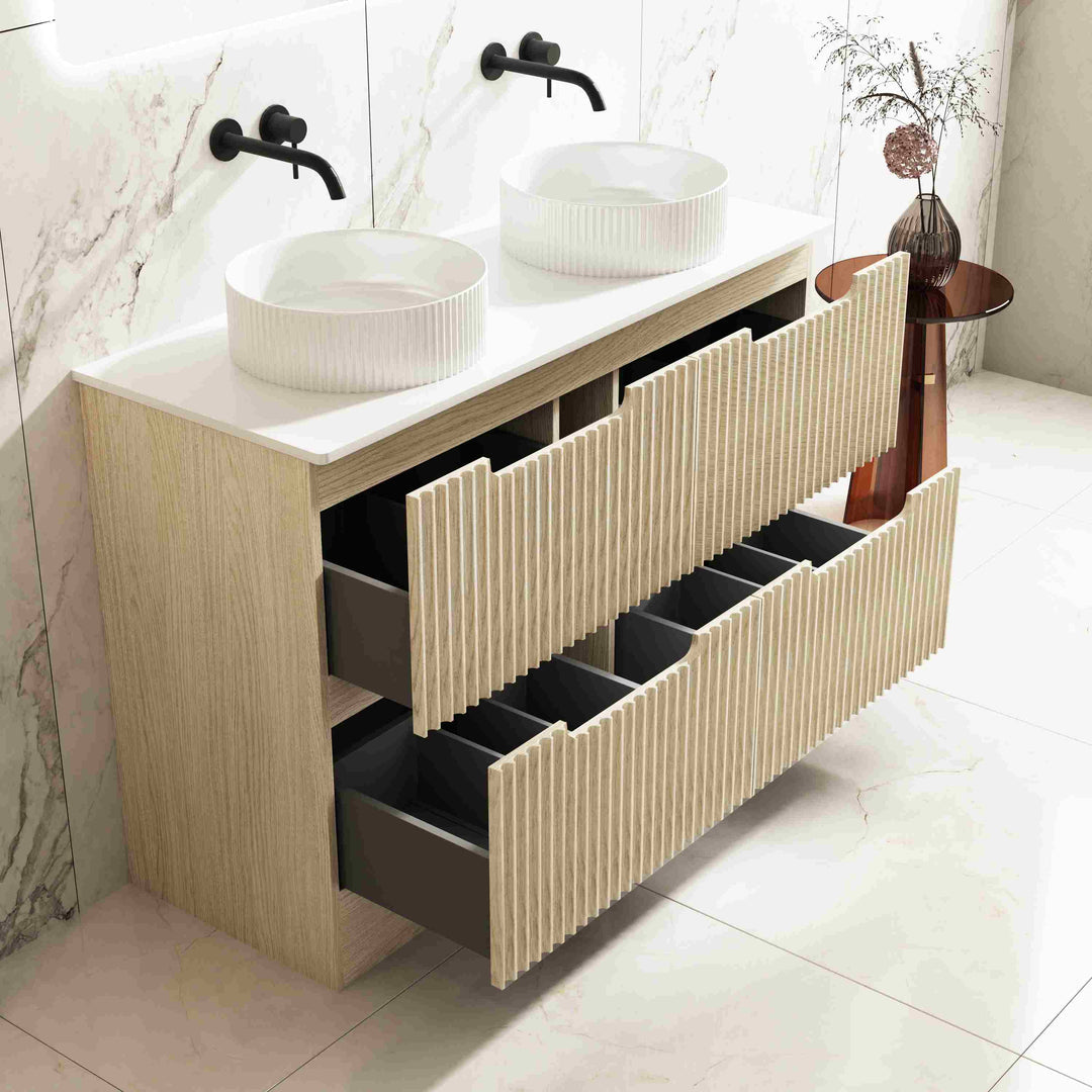 RHEA Fluted Floor Standing Vanity - Natural Oak (All Sizes)