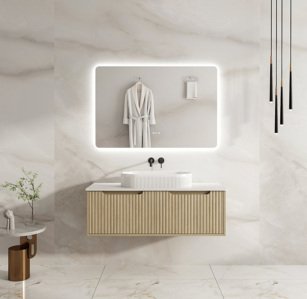 RHEA Fluted Wall-Hung Vanity - Natural Oak (All Sizes)