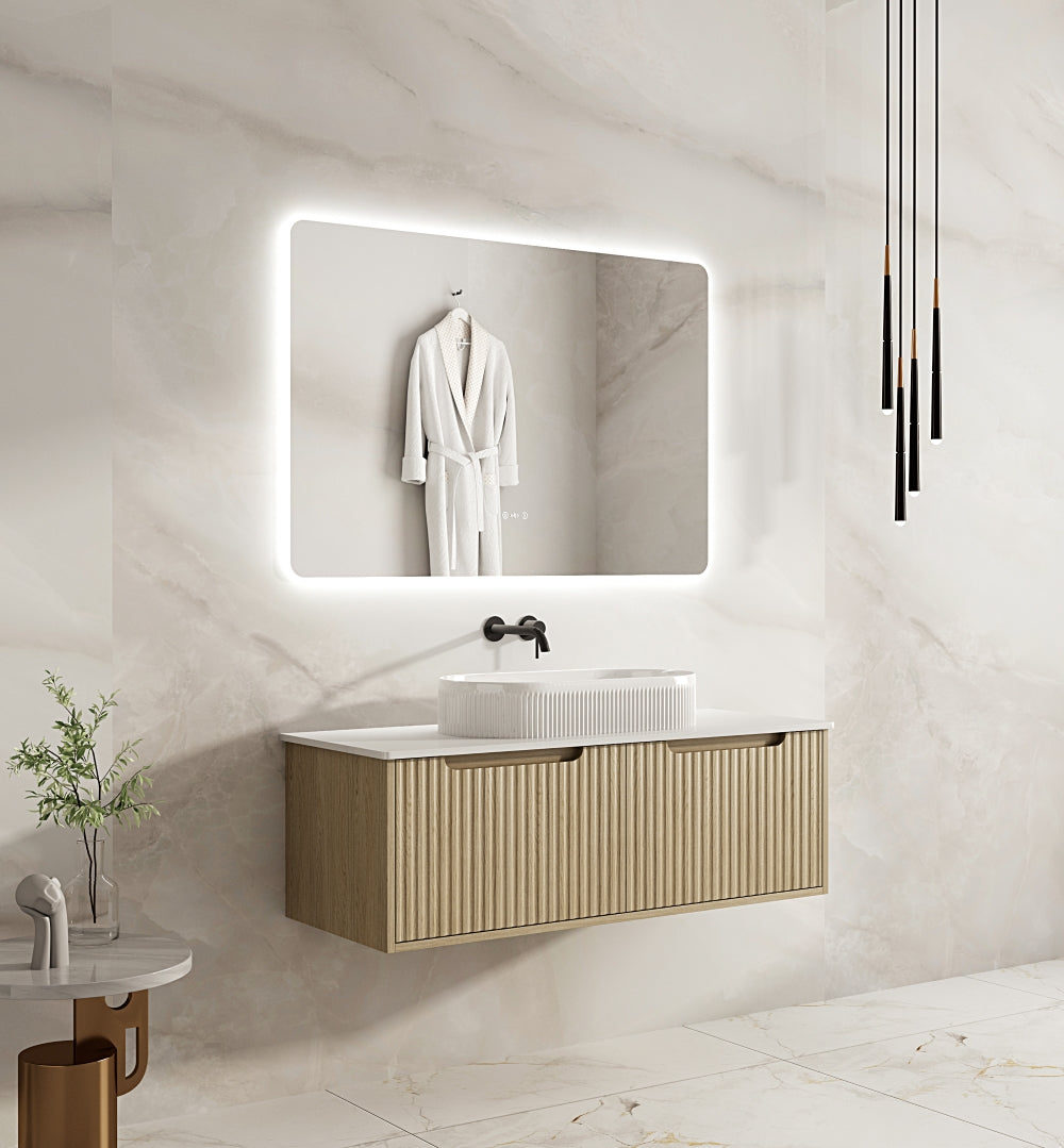 RHEA Fluted Wall-Hung Vanity - Natural Oak (All Sizes)