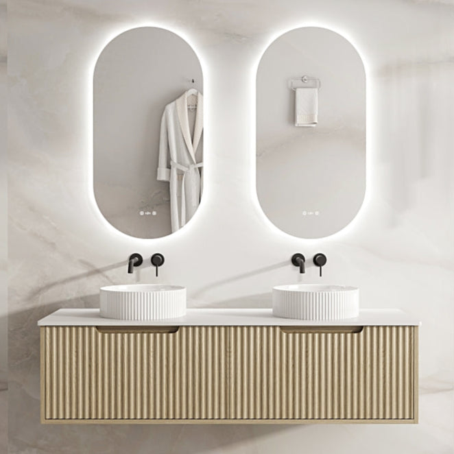 RHEA Fluted Wall-Hung Vanity - Natural Oak (All Sizes)