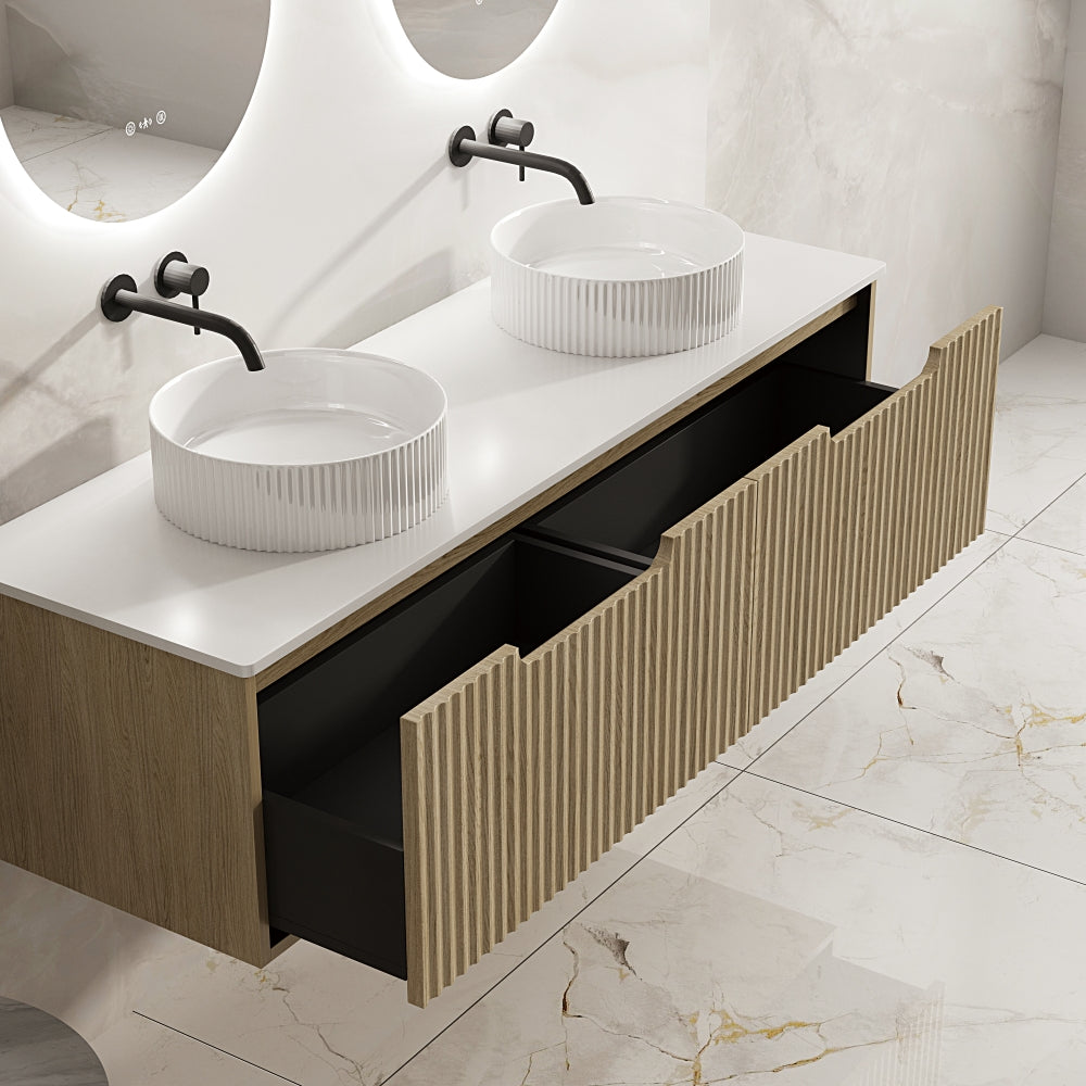 RHEA Fluted Wall-Hung Vanity - Natural Oak (All Sizes)