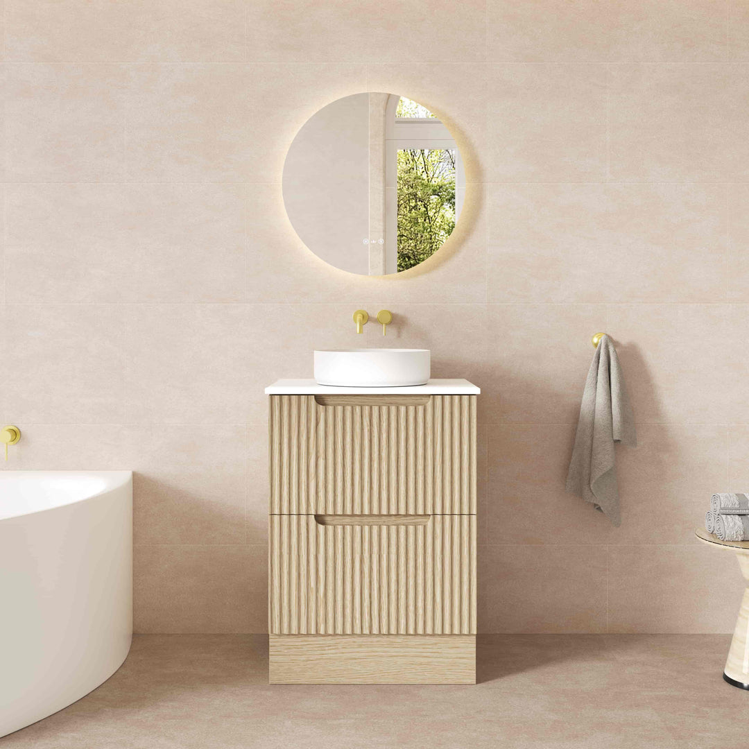 RHEA Fluted Floor Standing Vanity - Natural Oak (All Sizes)