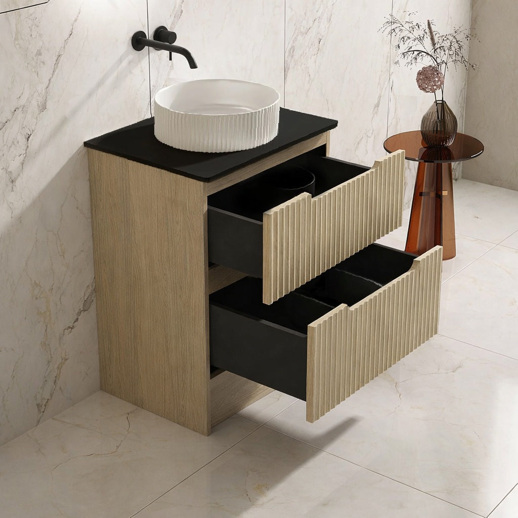 RHEA Fluted Floor Standing Vanity - Natural Oak (All Sizes)