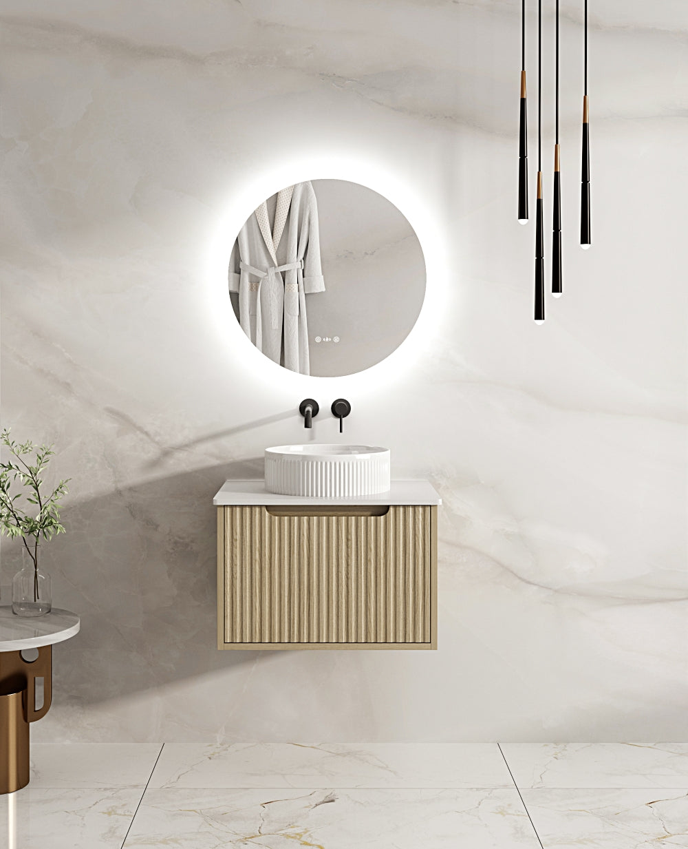 RHEA Fluted Wall-Hung Vanity - Natural Oak (All Sizes)