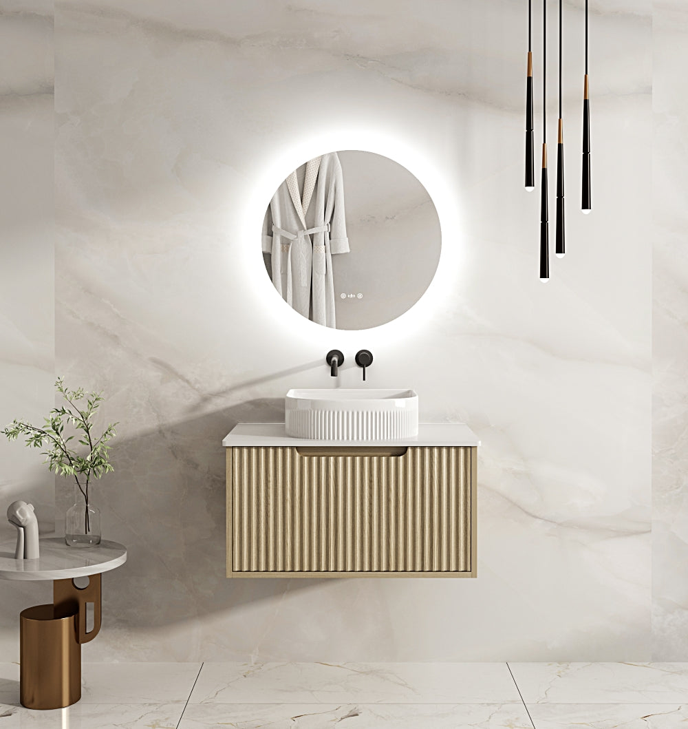 RHEA Fluted Wall-Hung Vanity - Natural Oak (All Sizes)