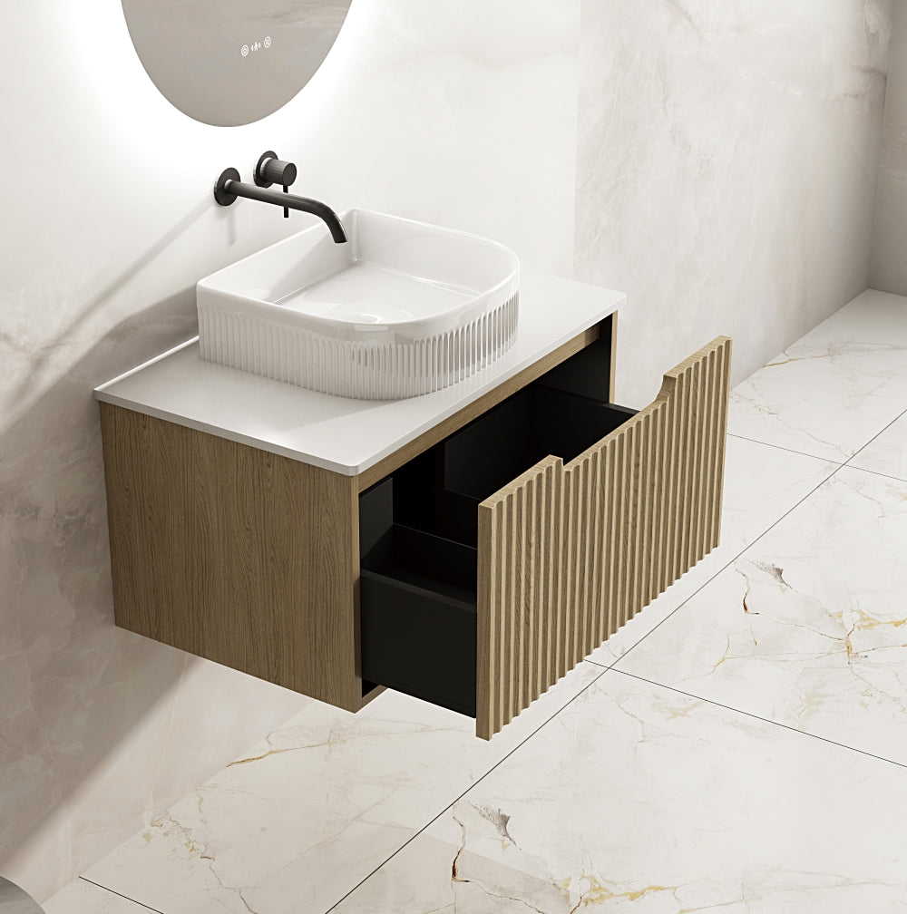 RHEA Fluted Wall-Hung Vanity - Natural Oak (All Sizes)