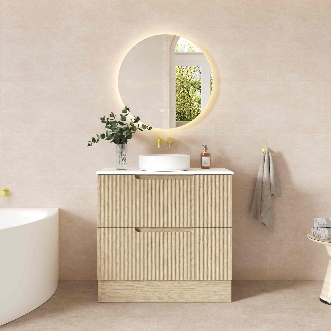RHEA Fluted Floor Standing Vanity - Natural Oak (All Sizes)