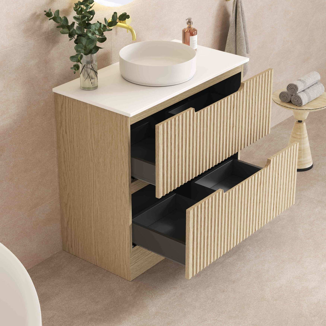 RHEA Fluted Floor Standing Vanity - Natural Oak (All Sizes)