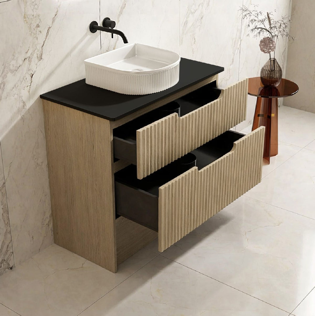 RHEA Fluted Floor Standing Vanity - Natural Oak (All Sizes)