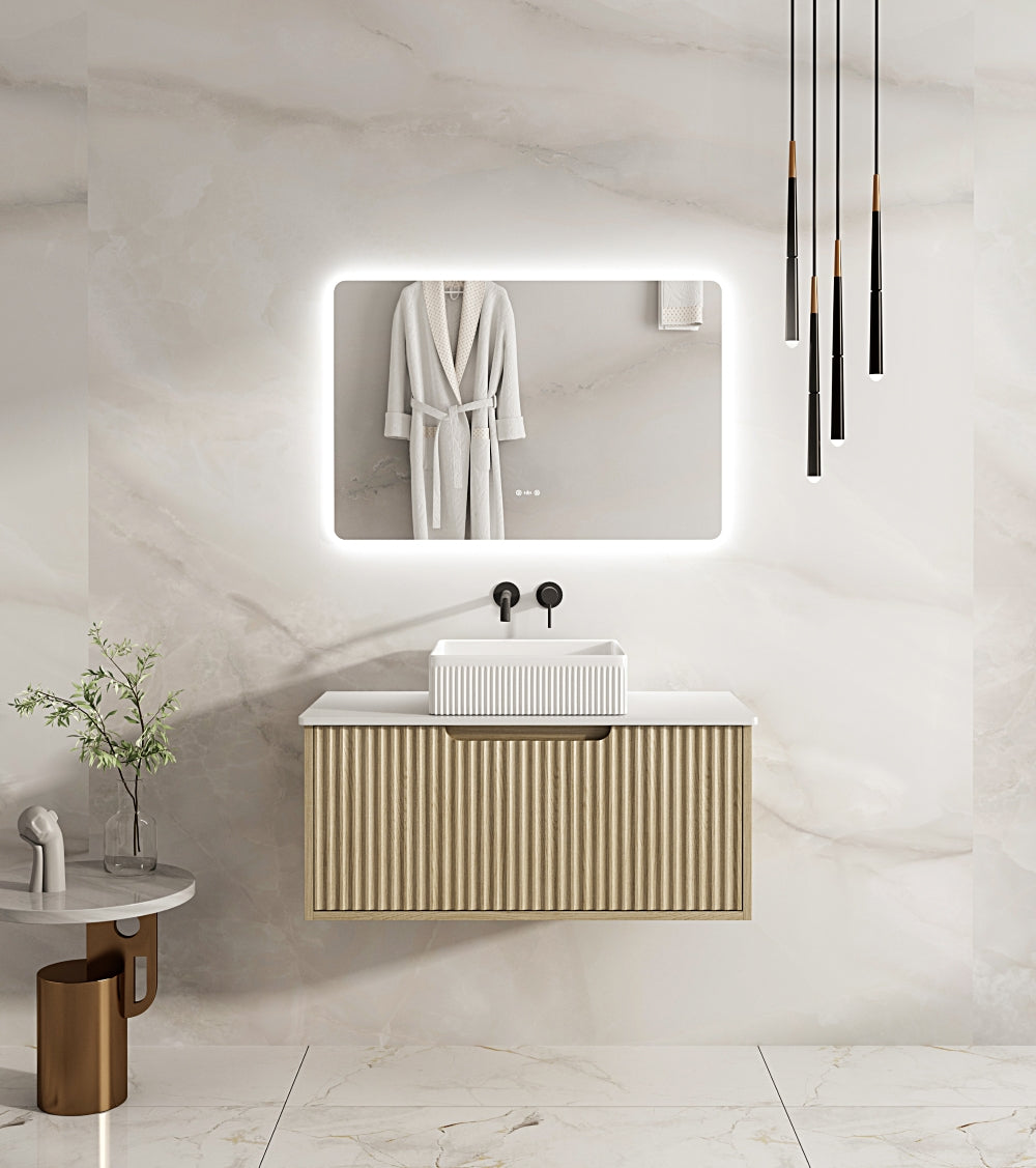 RHEA Fluted Wall-Hung Vanity - Natural Oak (All Sizes)