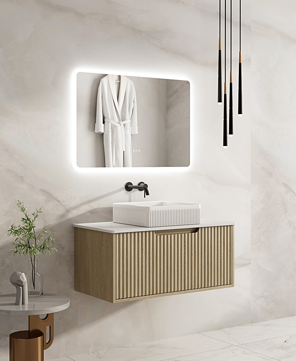 RHEA Fluted Wall-Hung Vanity - Natural Oak (All Sizes)