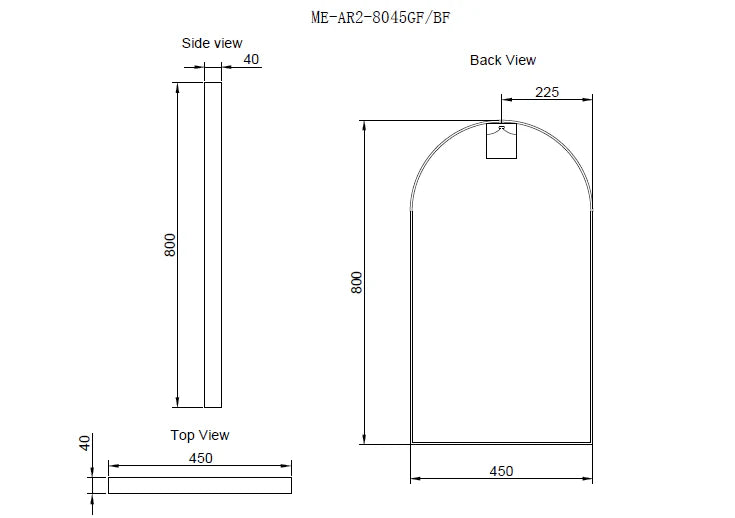 RIVA Arch Framed Mirror 450x800mm - Brushed Gold