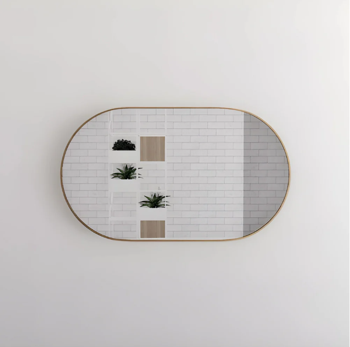 RIVA Brushed Gold Oval Framed Mirror 1200x700mm Wall Mounted