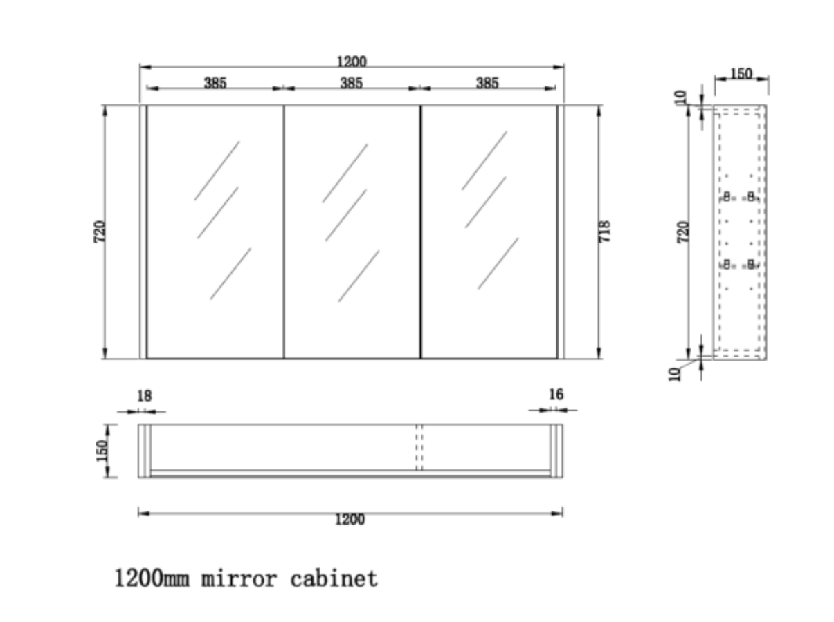 RIVA GENEVA FLAT Dark Oak Mirror Shaving Cabinet 1200mm-drawing