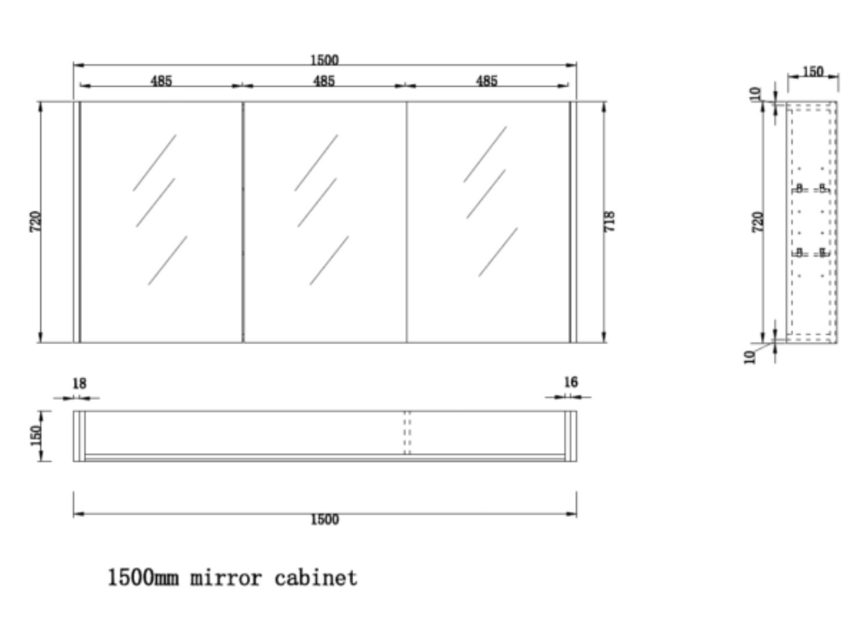 RIVA GENEVA FLAT Dark Oak Mirror Shaving Cabinet 1500mm-drawing