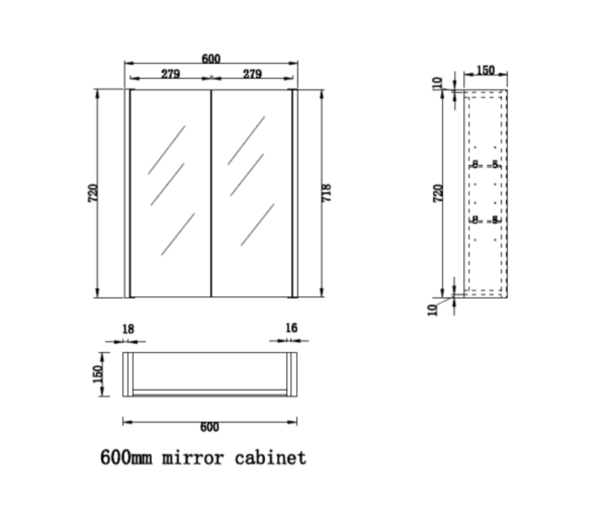 RIVA GENEVA FLAT Dark Oak Mirror Shaving Cabinet 600mm