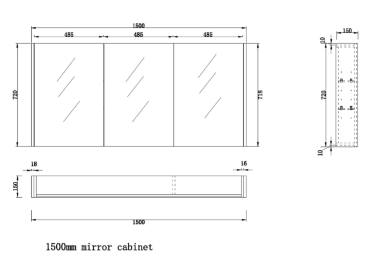 RIVA GENEVA FLAT Light Oak Mirror Shaving Cabinet 1500mm-drawing