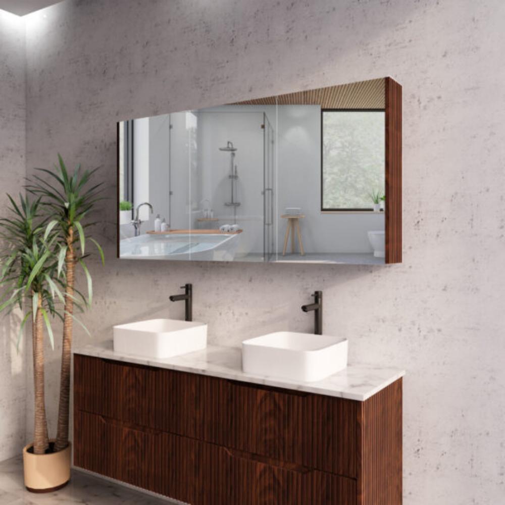RIVA GENEVA FLUTED Brown Oak Mirror Shaving Cabinet 1500mm