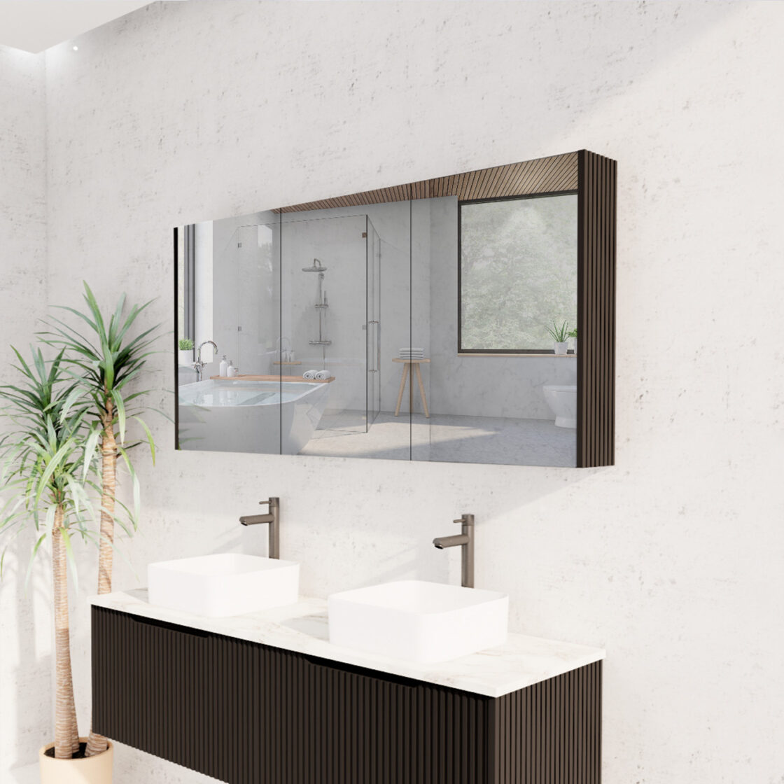 RIVA GENEVA FLUTED Matte Black Mirror Shaving Cabinet 1500mm