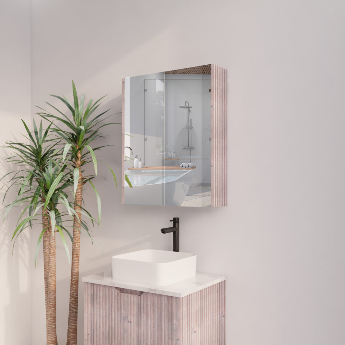 RIVA GENEVA FLUTED White Oak Mirror Shaving Cabinet 600mm
