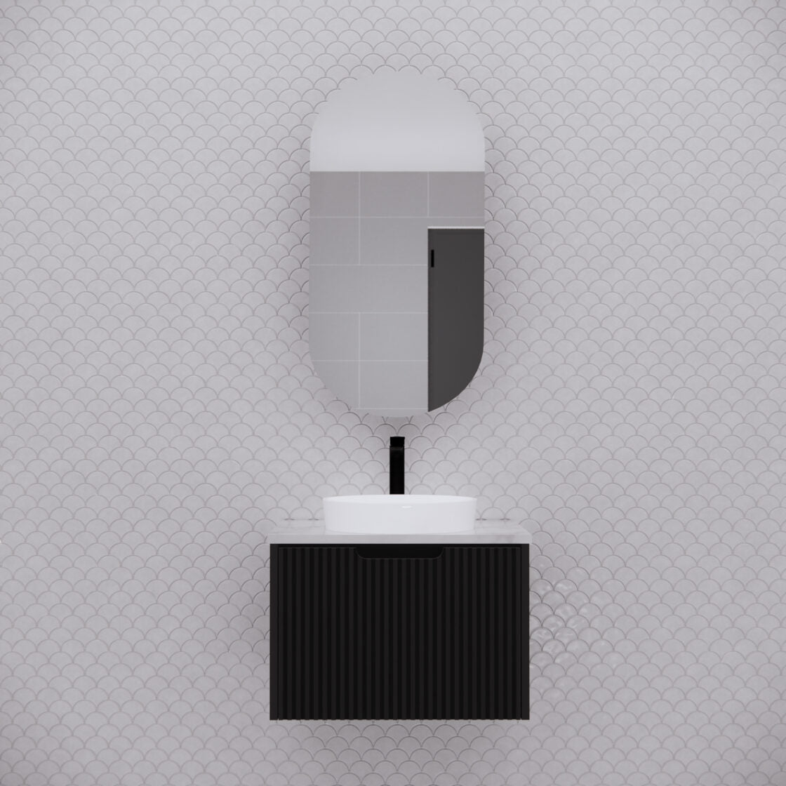 RIVA LONDON Matte Black Oval Shaving Cabinet 450mm