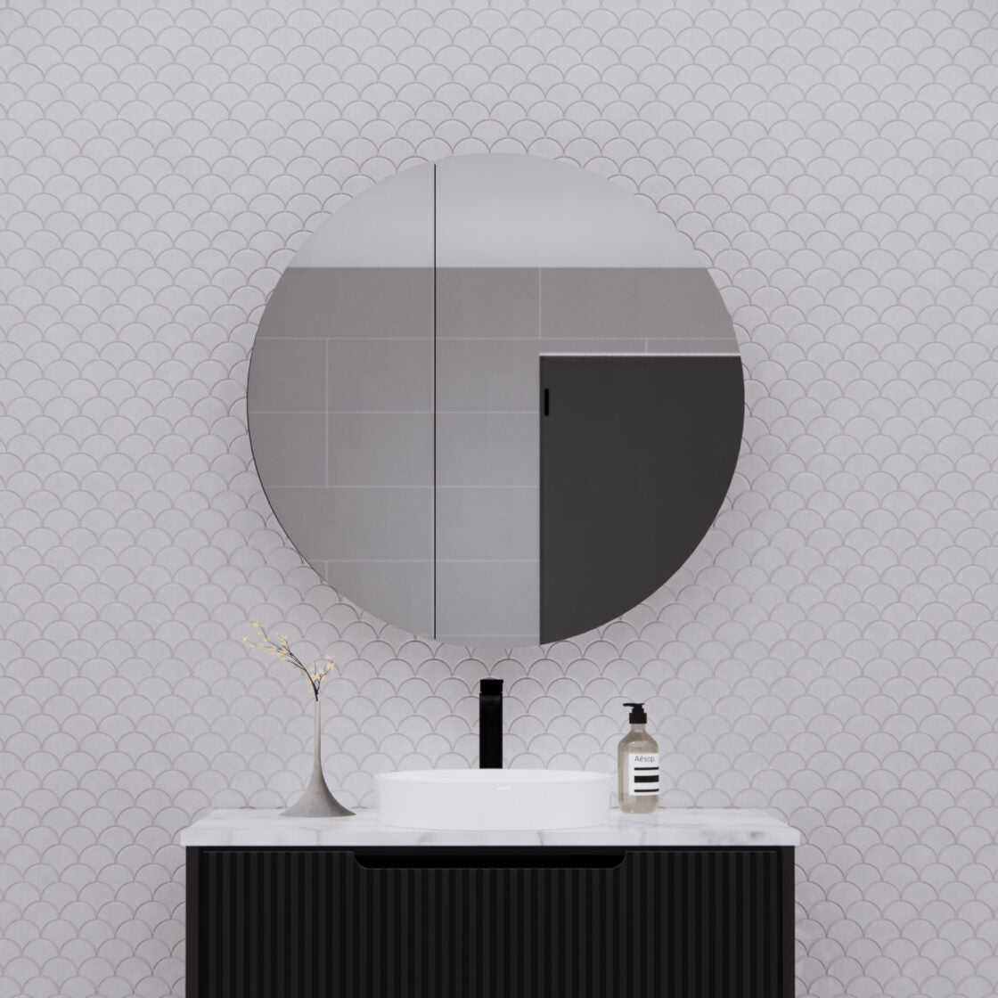 RIVA LONDON Matte Black Round Shaving Cabinet 800mm