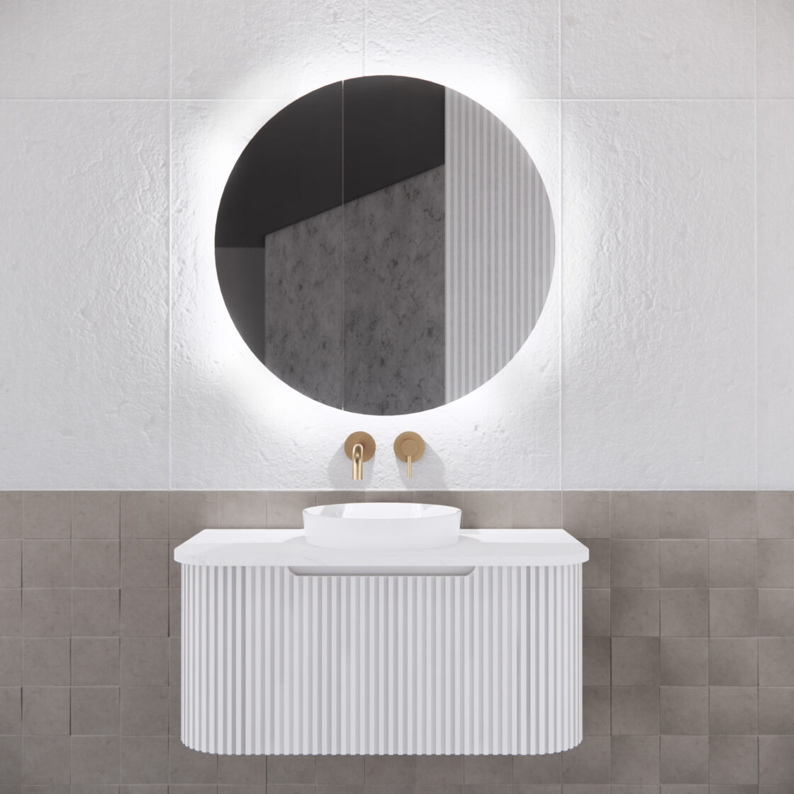 RIVA PARIS Matte White Round LED Shaving Cabinet 800mm