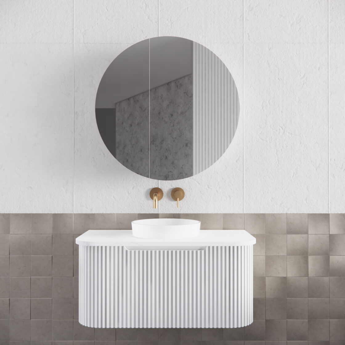 Riva BERGEN Curved Wall Hung Vanity (Matte White) (All Sizes)