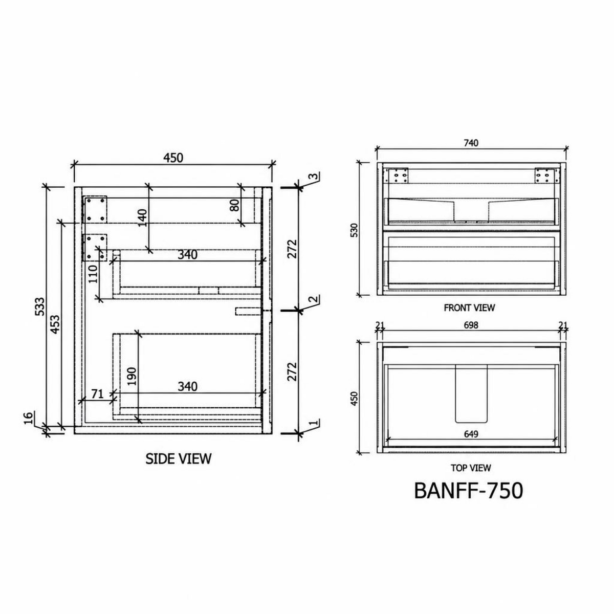 Riva Banff Wall Hung Vanity Coastal Oak (All Sizes)