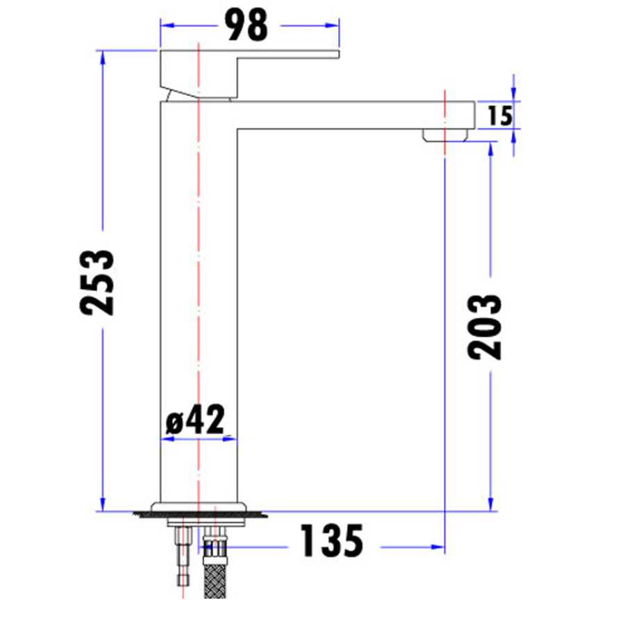 Rosa Rectangle Handle High Rise Basin Mixer Lead Free