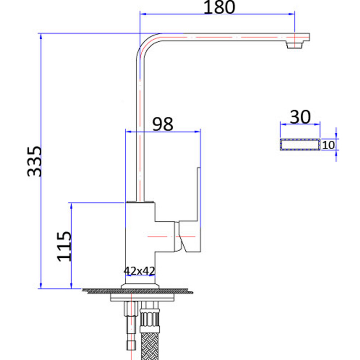 Rosa Rectangle Handle Sink Mixer Lead Free Drawing