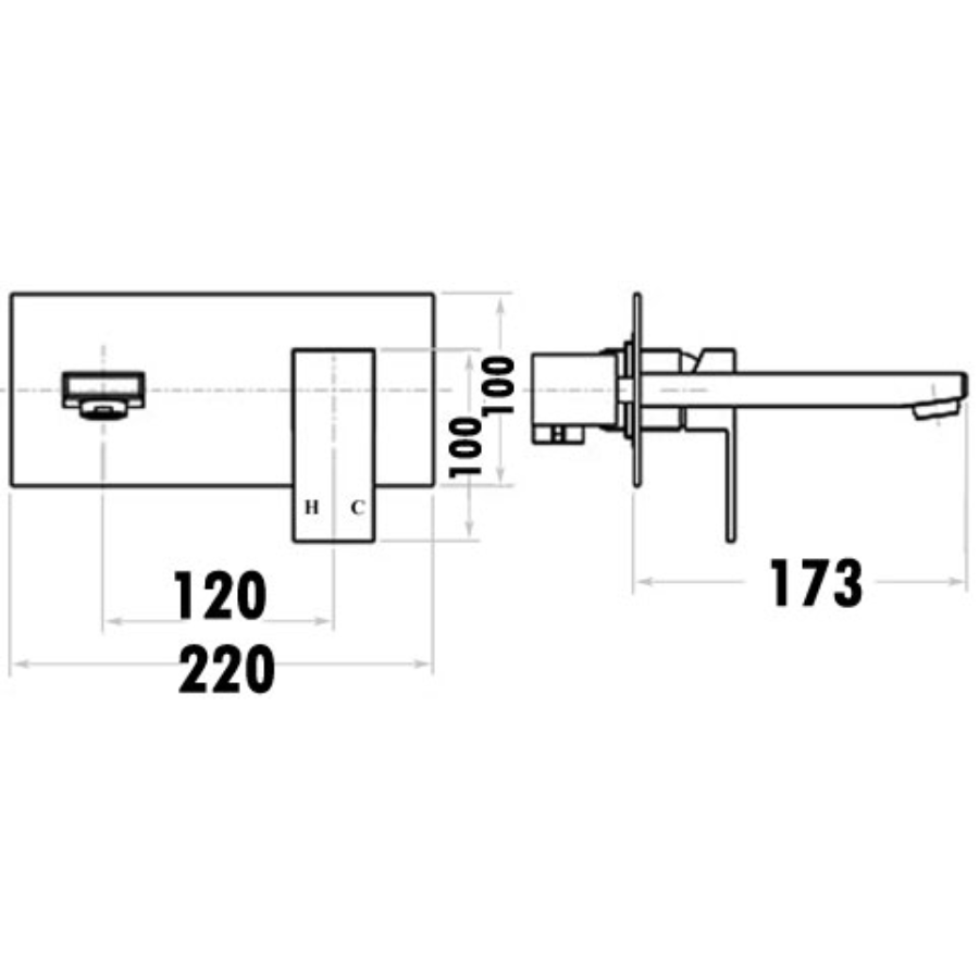 Rosa Rectangle Handle Wall Basin Mixer Lead Free