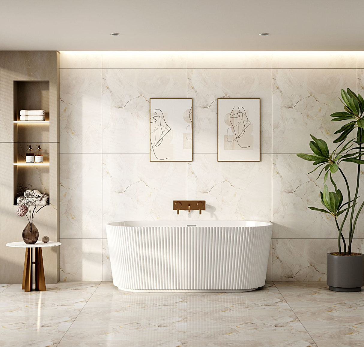 Rose Fluted Back-to-Wall Bathtub (Matte White) 1500/1700mm
