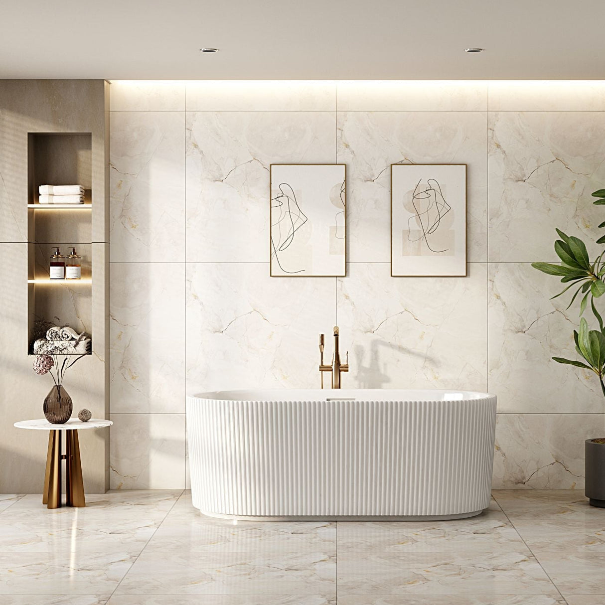Rose Fluted V-Groove Freestanding Bathtub (Matte White) (1500/1700mm)