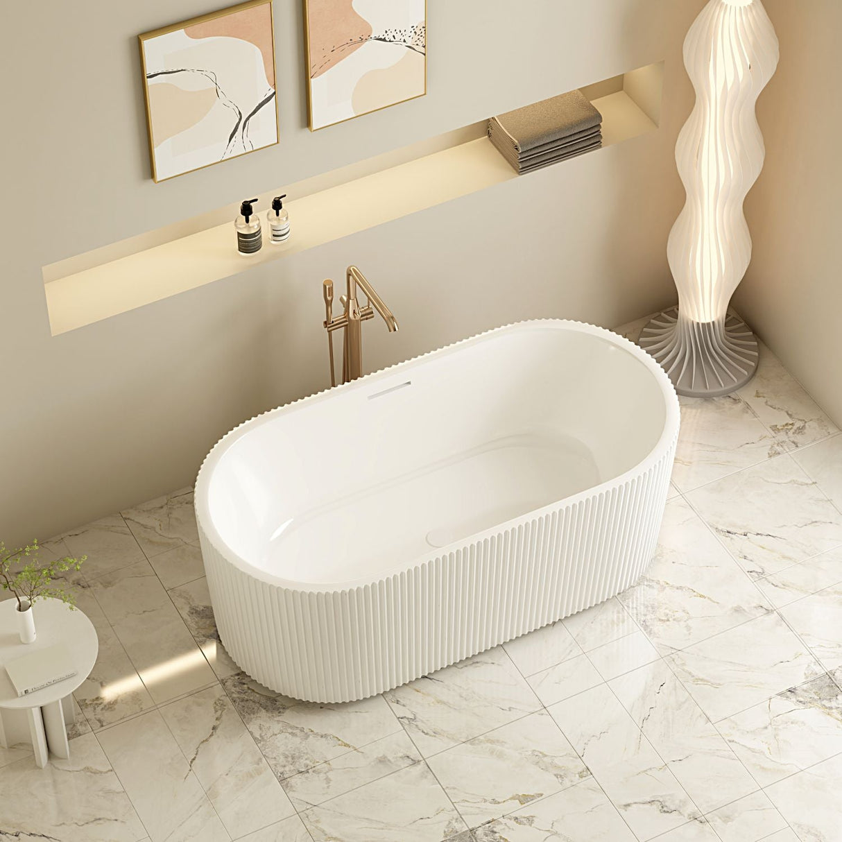 Rose Fluted V-Groove Freestanding Bathtub (Matte White) (1500/1700mm)