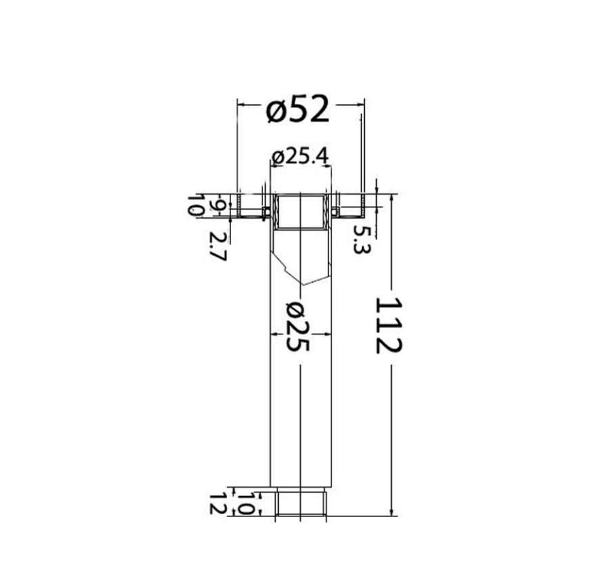 Round Shower Arm Vertical 100mm Drawing