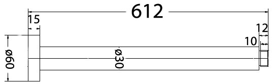 Round Shower Arm Vertical 600mm Drawing