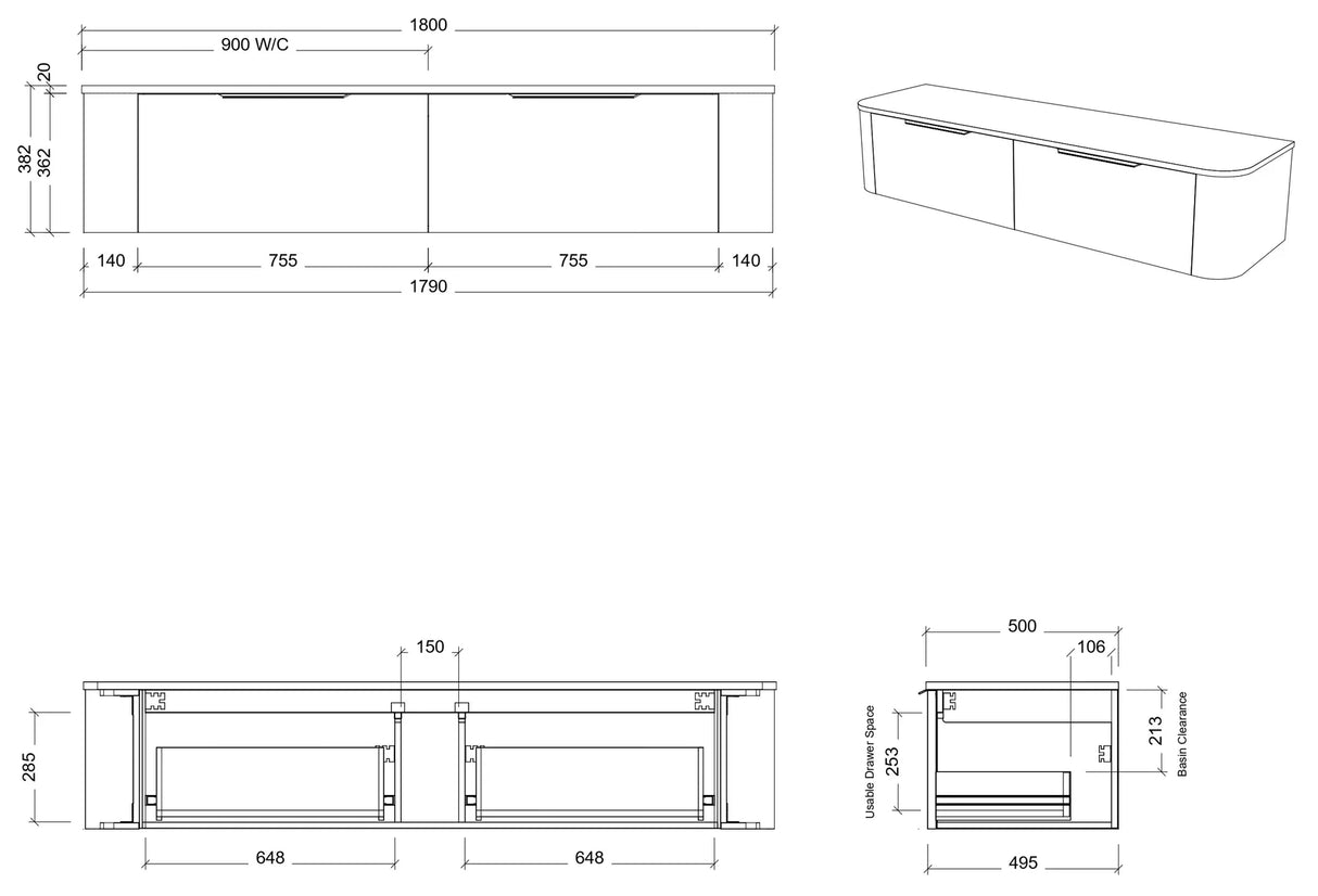 Timberline SANTOS Fluted Wall Hung Vanity (All Sizes)