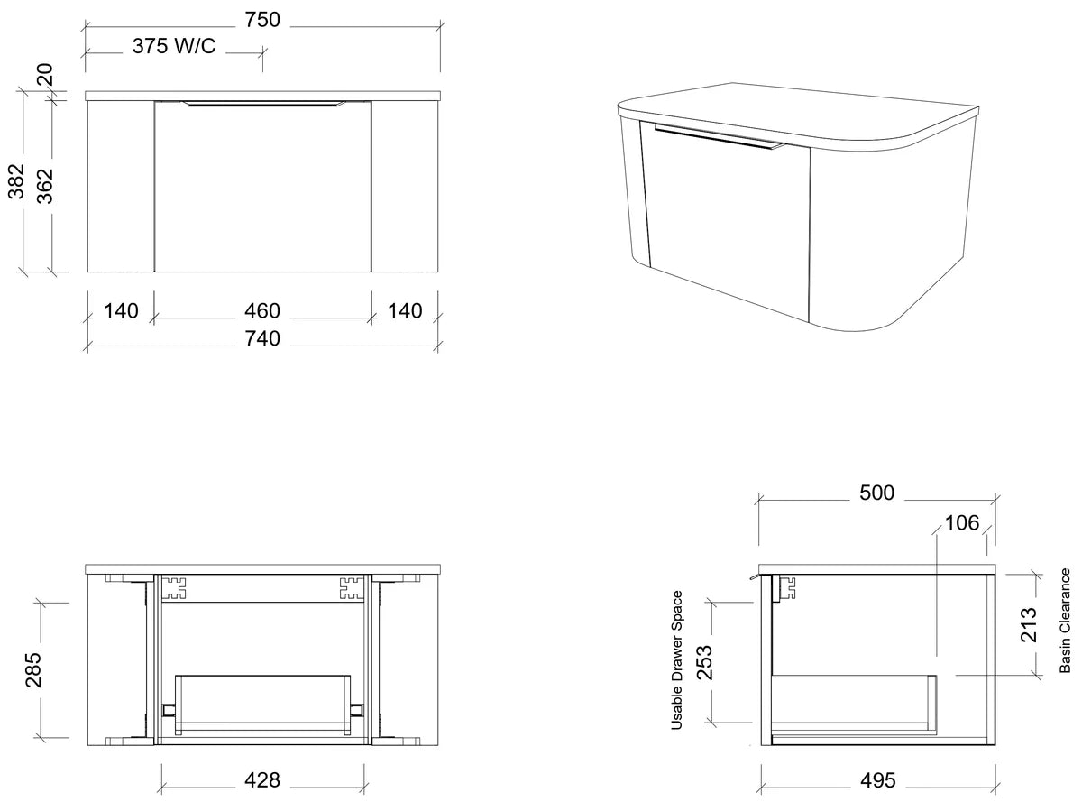 Timberline SANTOS Fluted Wall Hung Vanity (All Sizes)