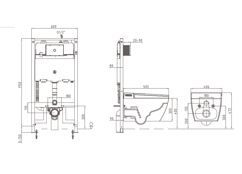 SESTO Rimless Wall Hung Smart Toilet drawing