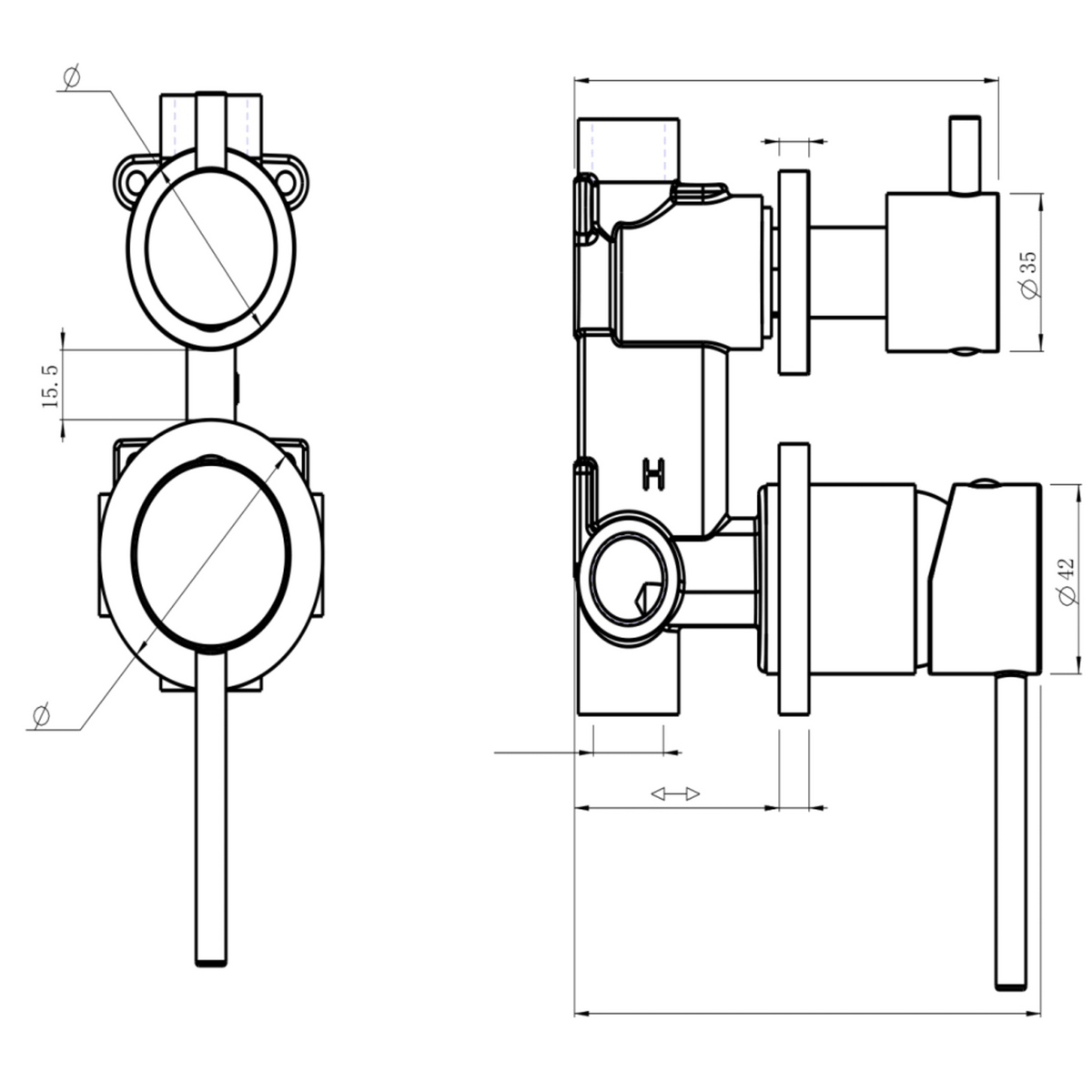 LVB Mica Shower Mixer Diverter- 2P - Living Brass